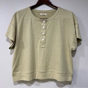 MADEWELL Sonoma Boxy Henley Shirt Pale Lichen Women’s Size Large Green Soft Crop